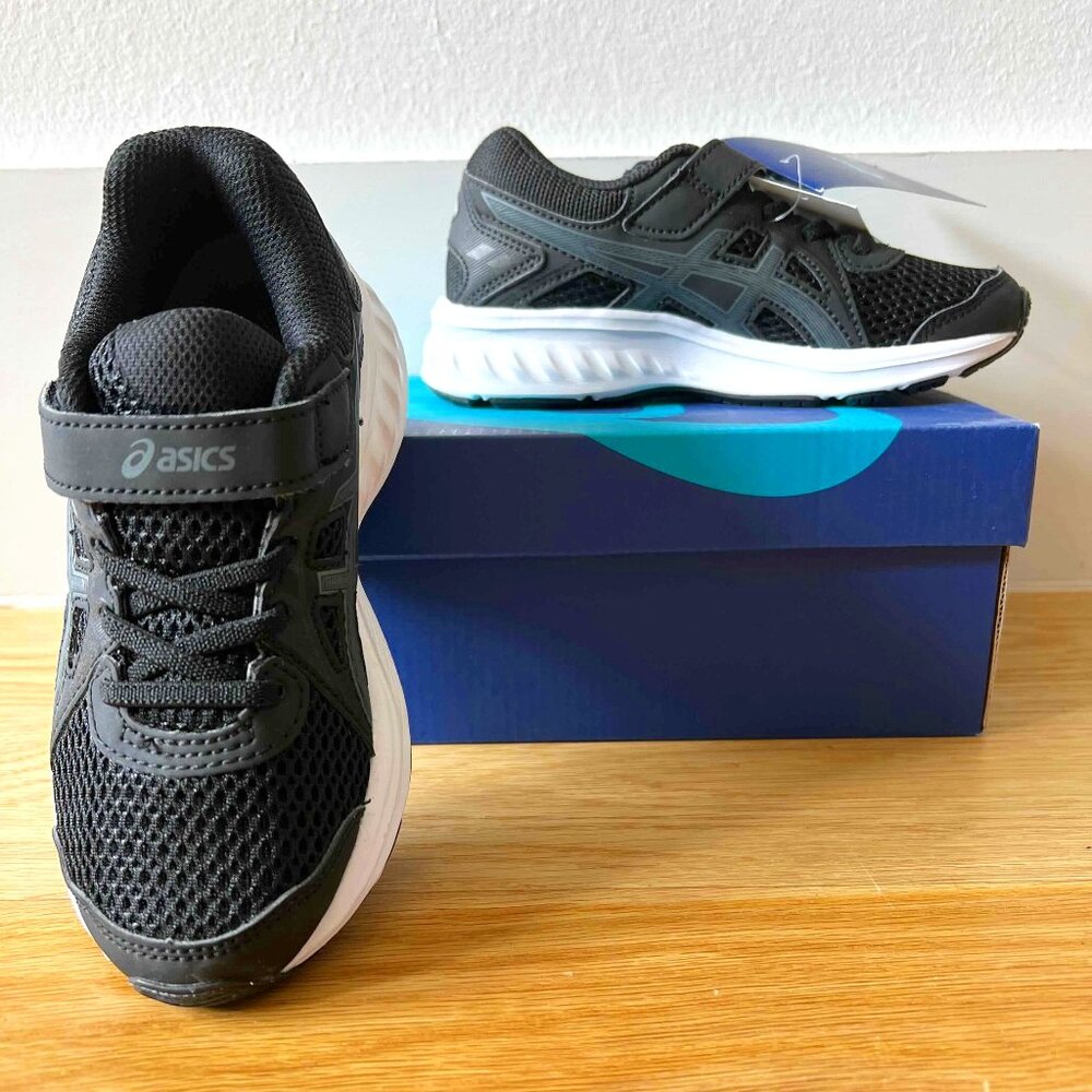 NEW w/Box! ASICS Jolt 2 PS Black/Steel Gray Kids Sneakers - Super Comfy! K12